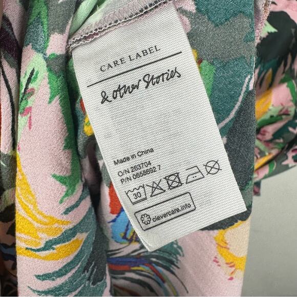 & Other Stories Pink Multi Color Tropical Parrot Print Midi Length Kaftan Sz S - Picture 8 of 10